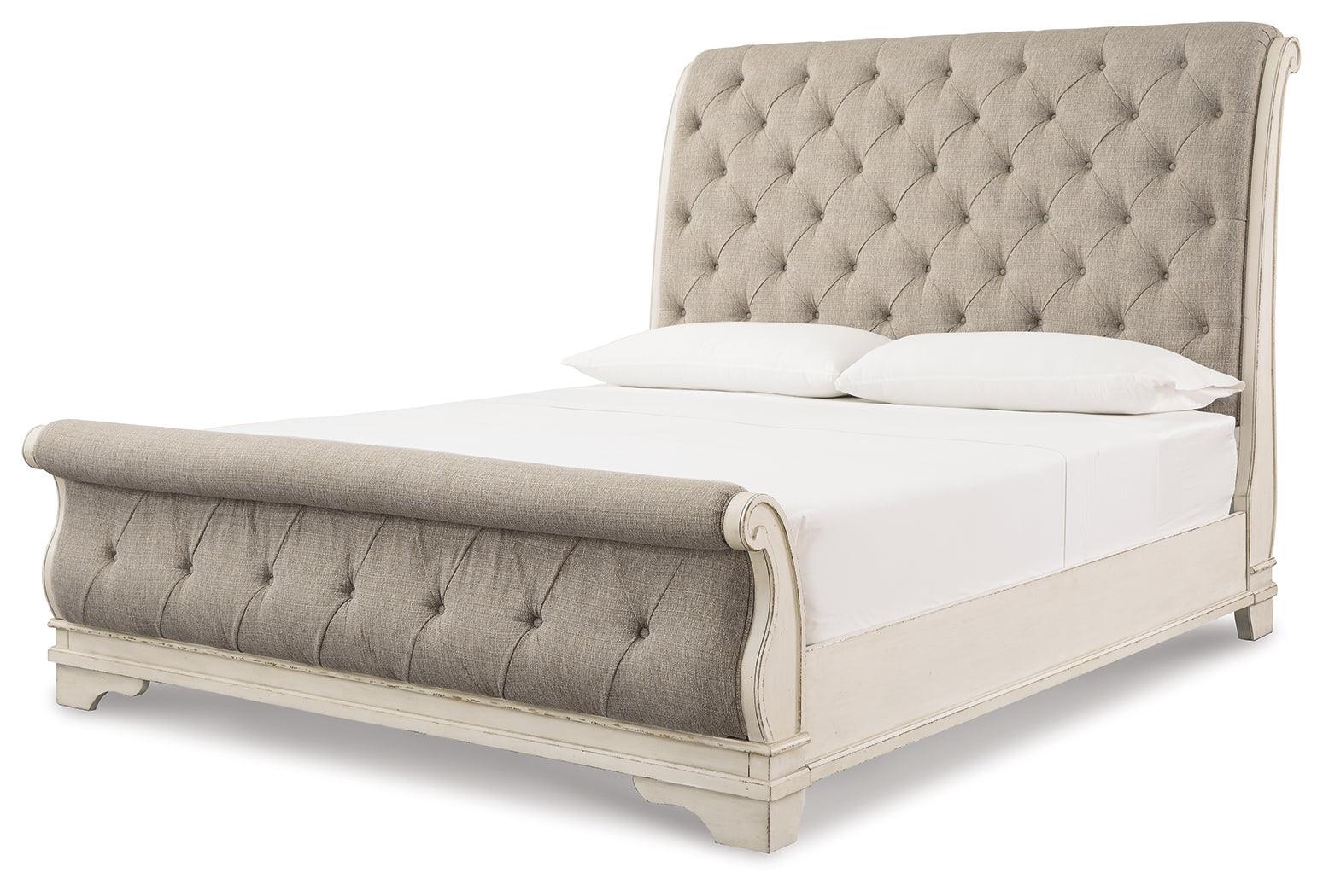 Realyn Chipped White King Sleigh Bed - Ella Furniture