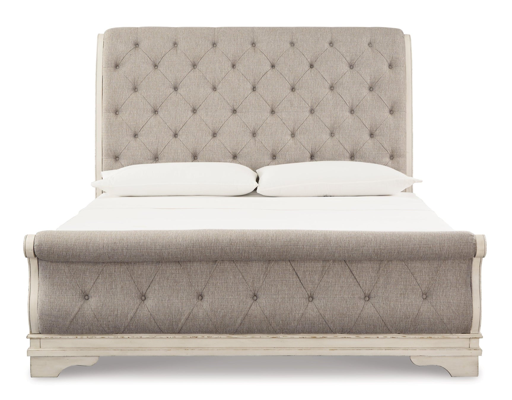 Realyn Chipped White King Sleigh Bed - Ella Furniture