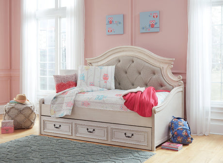Realyn Chipped White Twin Daybed With 1 Large Storage Drawer - Ella Furniture