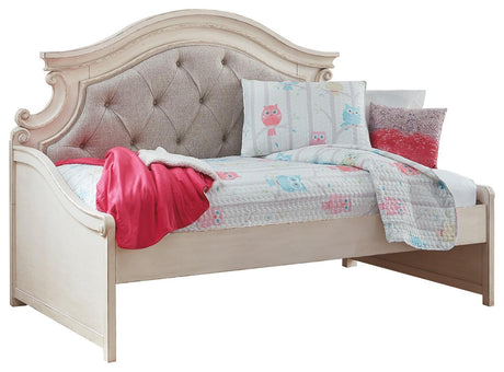 Realyn Chipped White Twin Daybed With 1 Large Storage Drawer - Ella Furniture