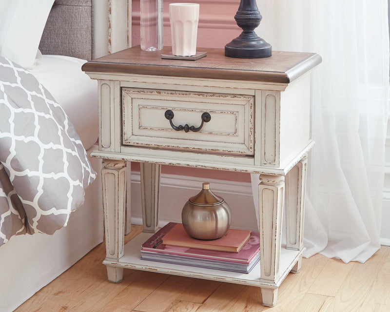Realyn Chipped White Nightstand - Ella Furniture