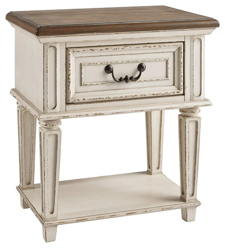 Realyn Chipped White Nightstand - Ella Furniture