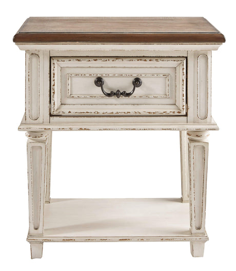 Realyn Chipped White Nightstand - Ella Furniture