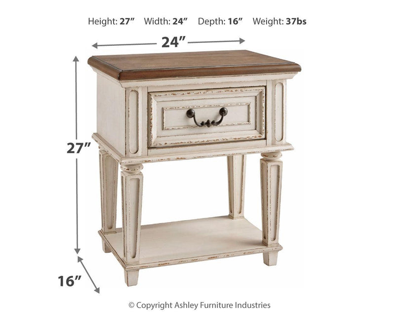 Realyn Chipped White Nightstand - Ella Furniture