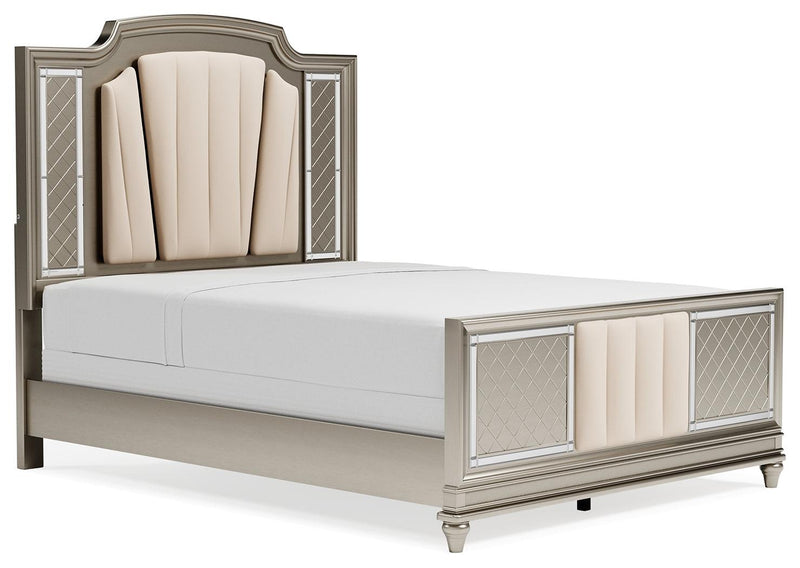 Chevanna Platinum Queen Upholstered Panel Bed - Ella Furniture