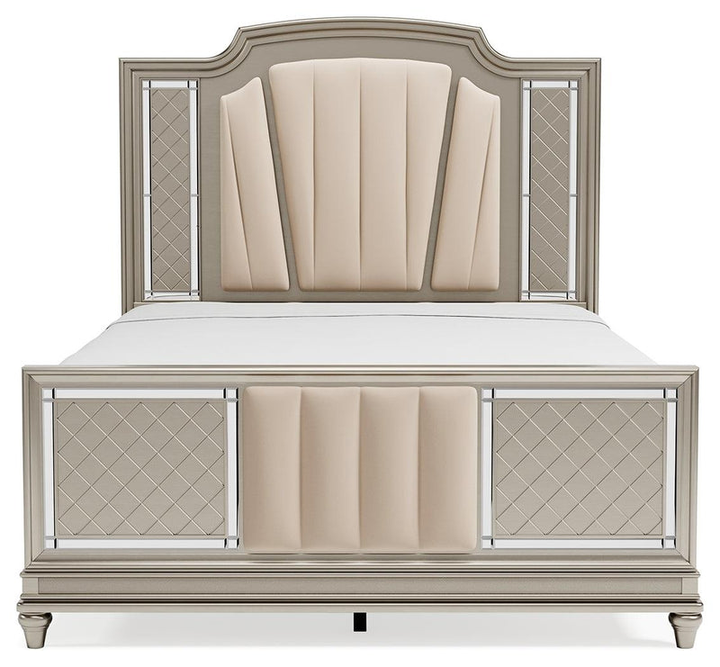 Chevanna Platinum Queen Upholstered Panel Bed - Ella Furniture