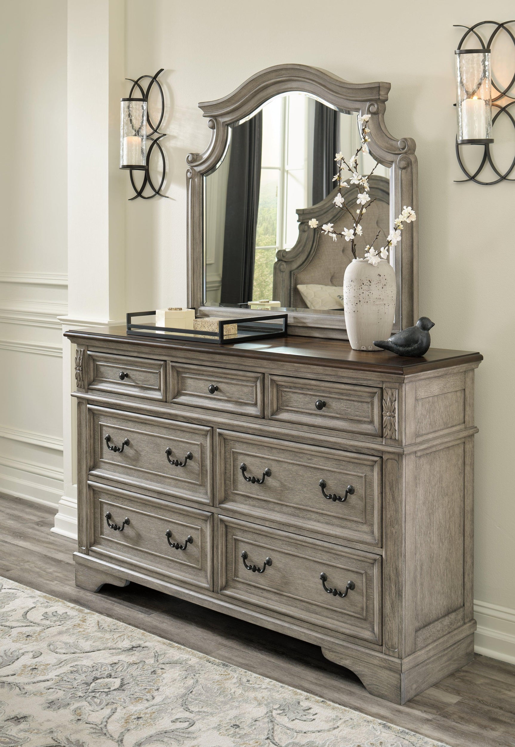 Lodenbay Antique Gray Dresser And Mirror - Ella Furniture