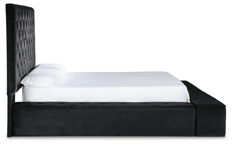 Lindenfield Black Queen Upholstered Bed With Storage - Ella Furniture