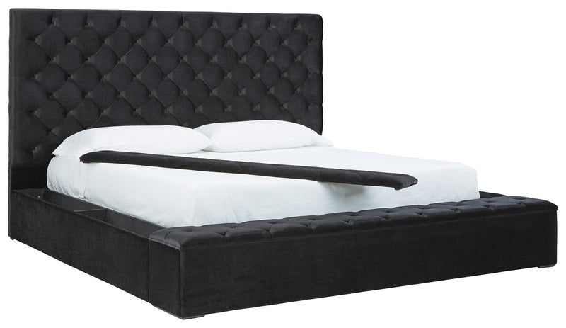 Lindenfield Black Queen Upholstered Bed With Storage - Ella Furniture