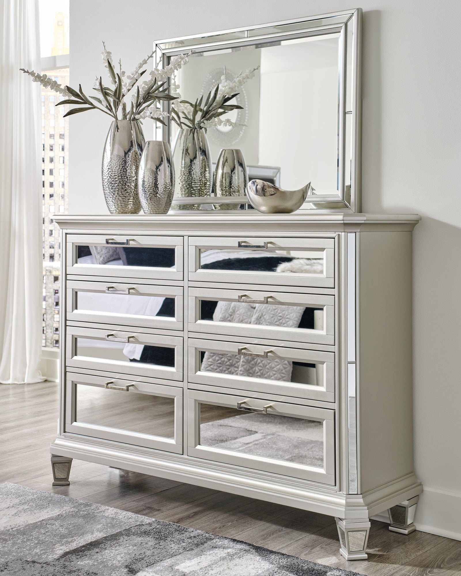 Lindenfield Silver Dresser And Mirror - Ella Furniture