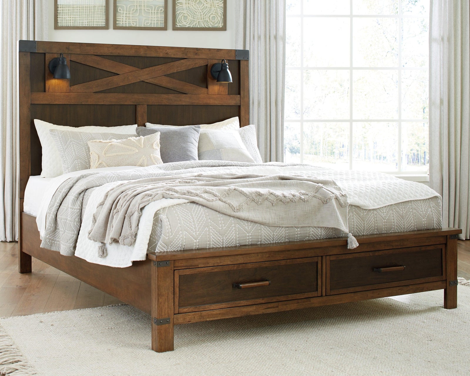 Wyattfield Two-tone King Panel Bed With Storage - Ella Furniture