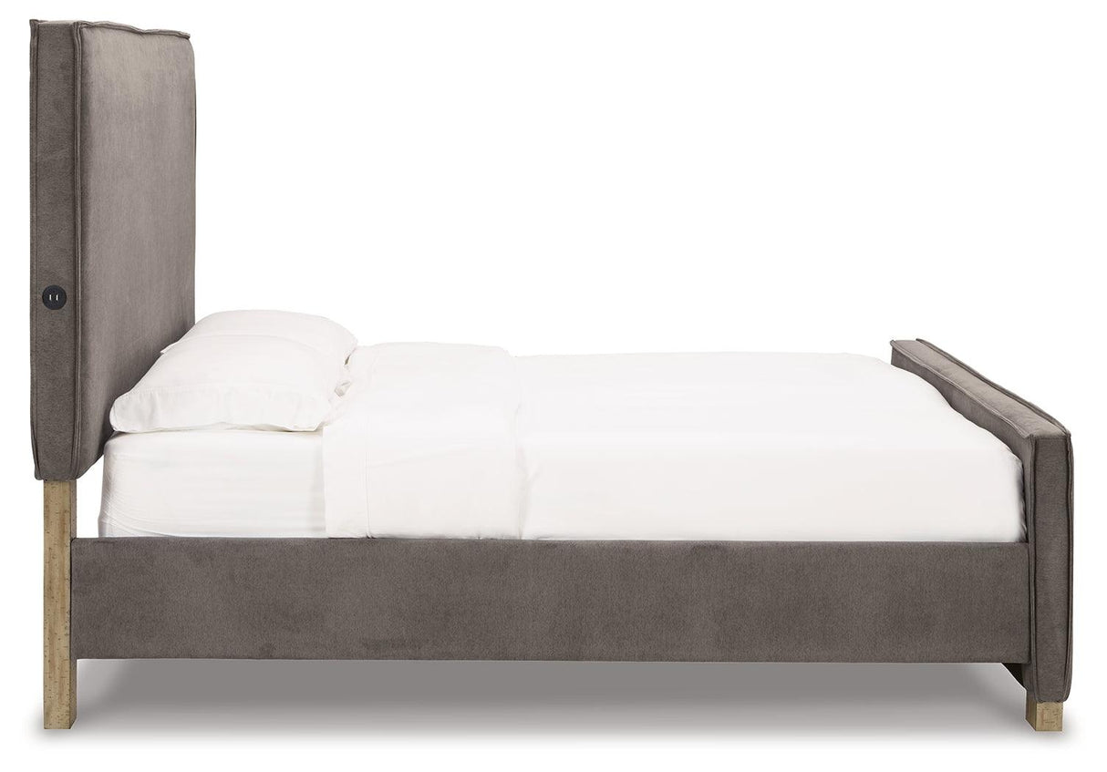 Krystanza Weathered Gray Queen Upholstered Panel Bed - Ella Furniture
