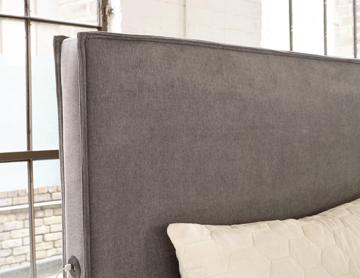 Krystanza Weathered Gray King Upholstered Panel Bed - Ella Furniture