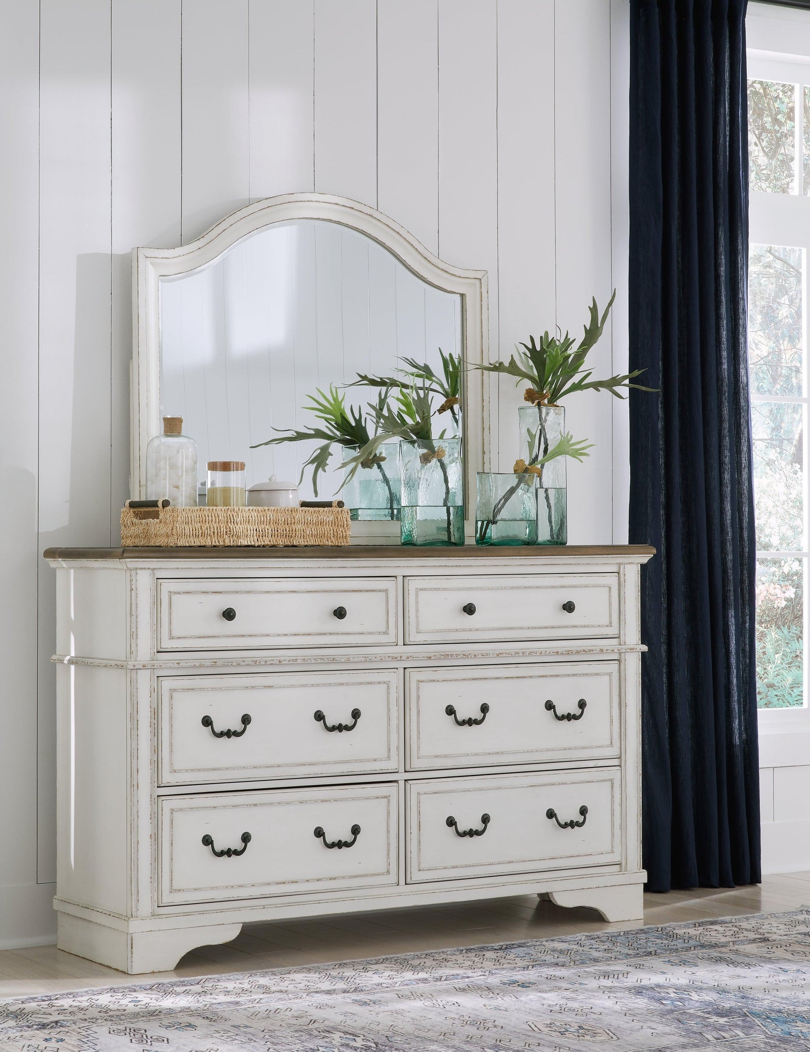 Brollyn Chipped White Dresser And Mirror - Ella Furniture