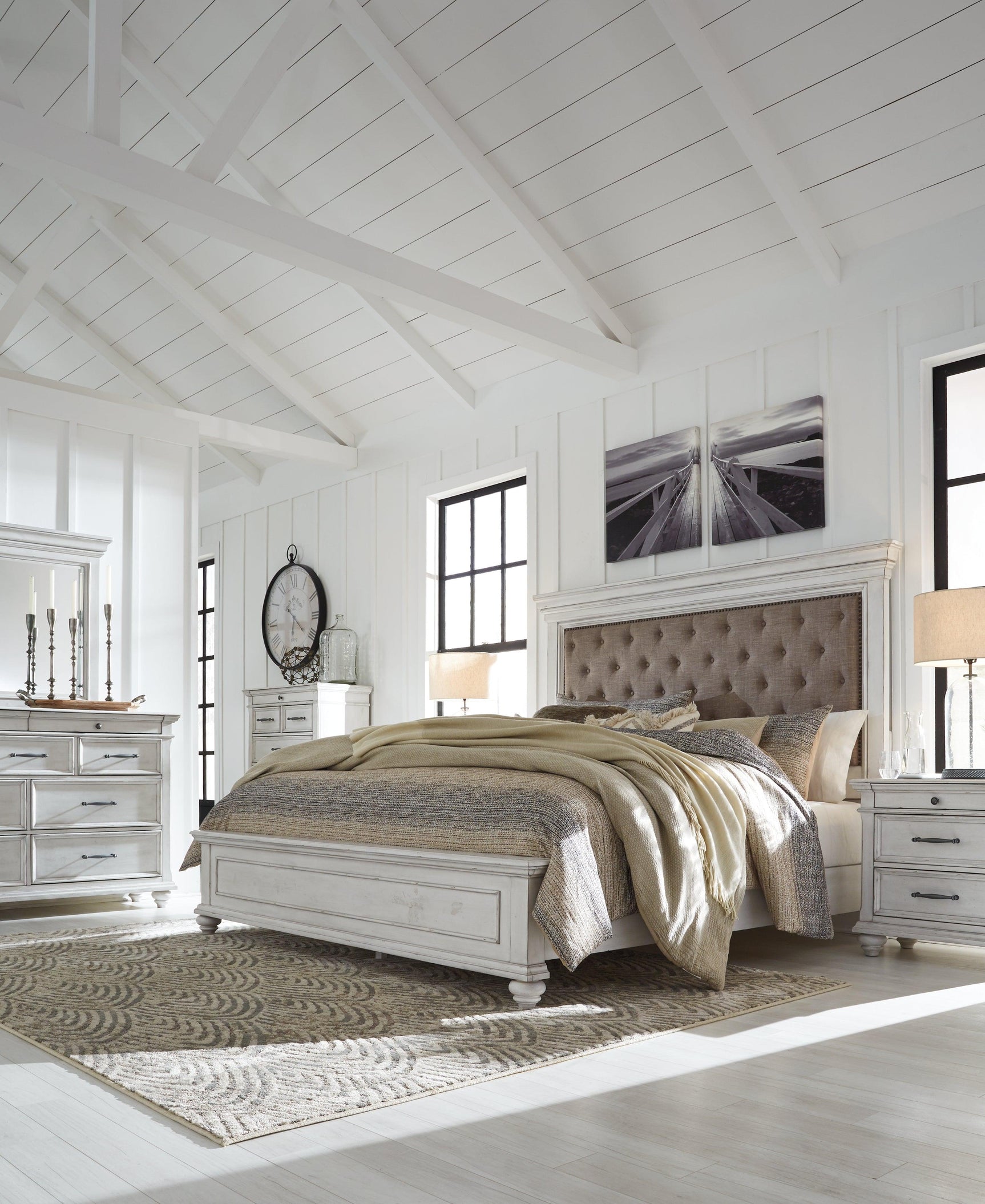 Kanwyn Whitewash King Panel Bed - Ella Furniture