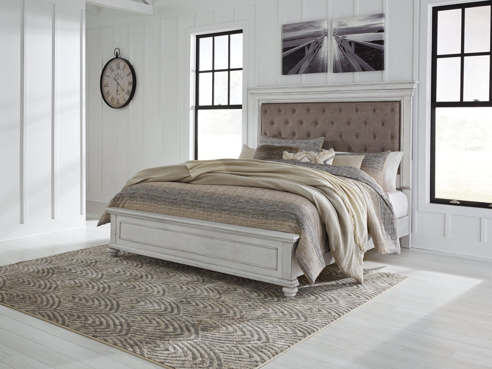 Kanwyn Whitewash King Panel Bed - Ella Furniture