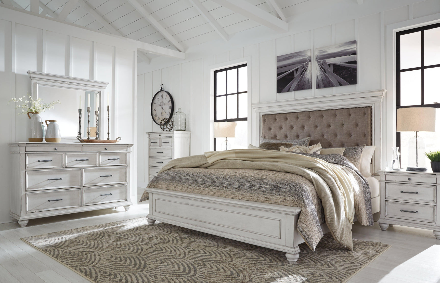 Kanwyn Whitewash King Panel Bed - Ella Furniture