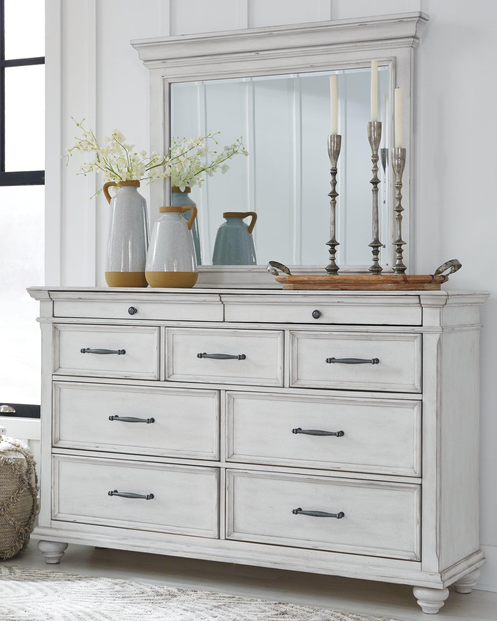 Kanwyn Whitewash Dresser And Mirror - Ella Furniture