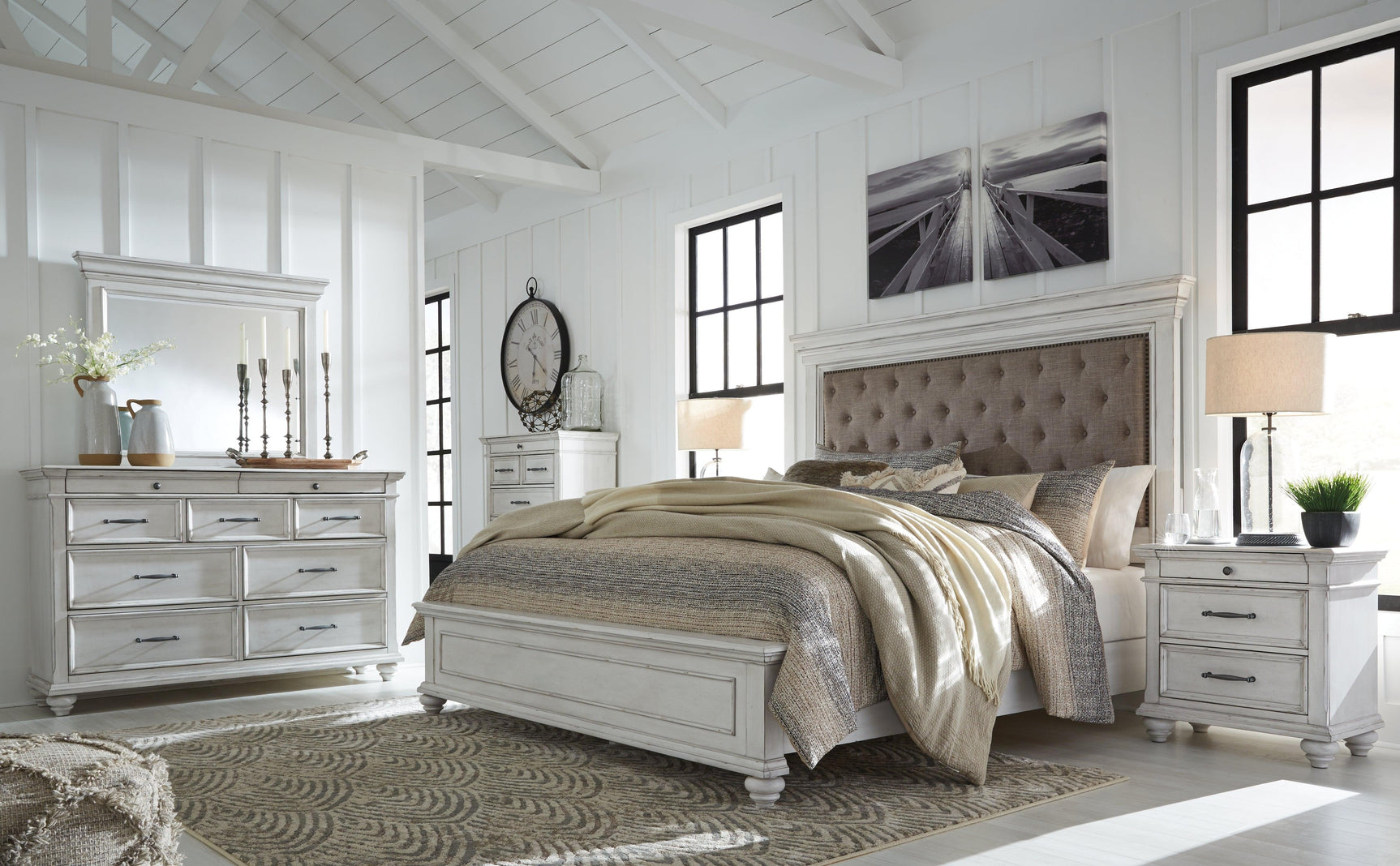 Kanwyn Whitewash King Panel Bed - Ella Furniture