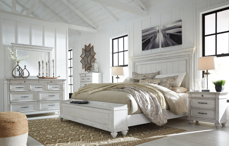 Kanwyn Whitewash King Panel Bed With Storage Bench - Ella Furniture