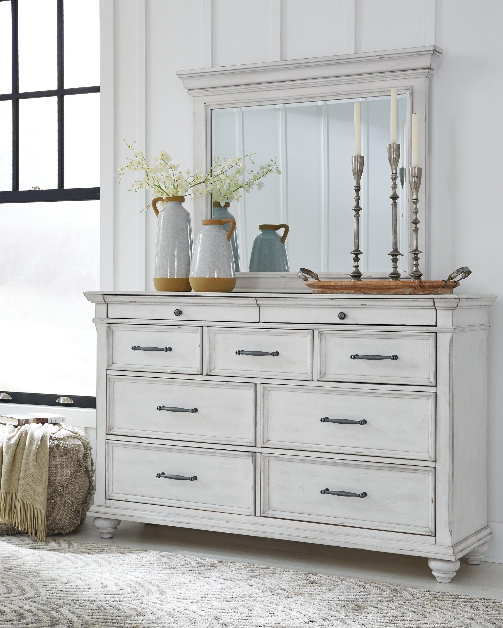 Kanwyn Whitewash Dresser And Mirror - Ella Furniture