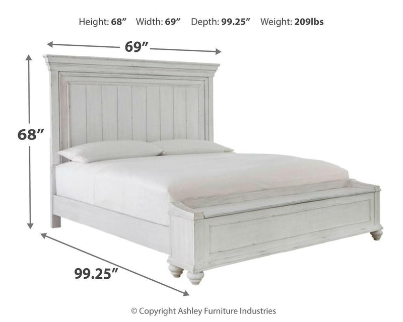 Kanwyn Whitewash Queen Panel Bed With Storage Bench