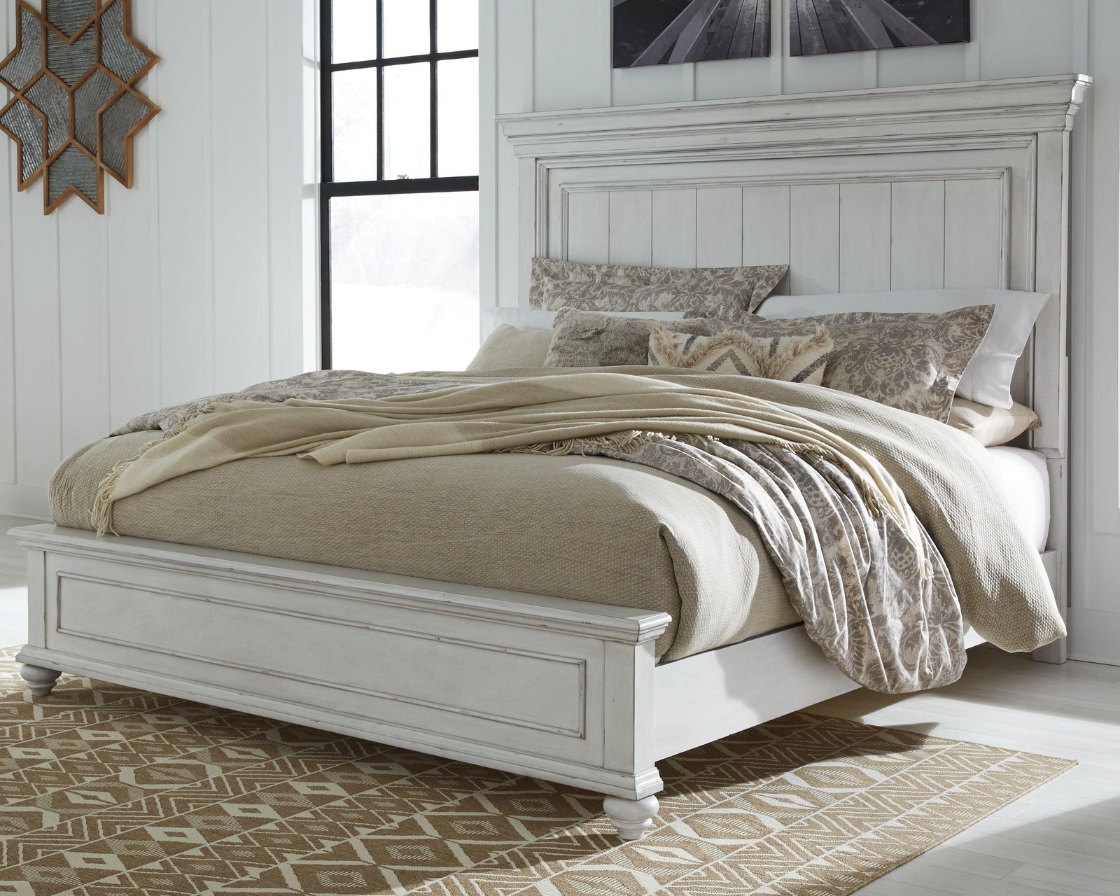 Kanwyn Whitewash Queen Panel Bed B777B2 - Ella Furniture