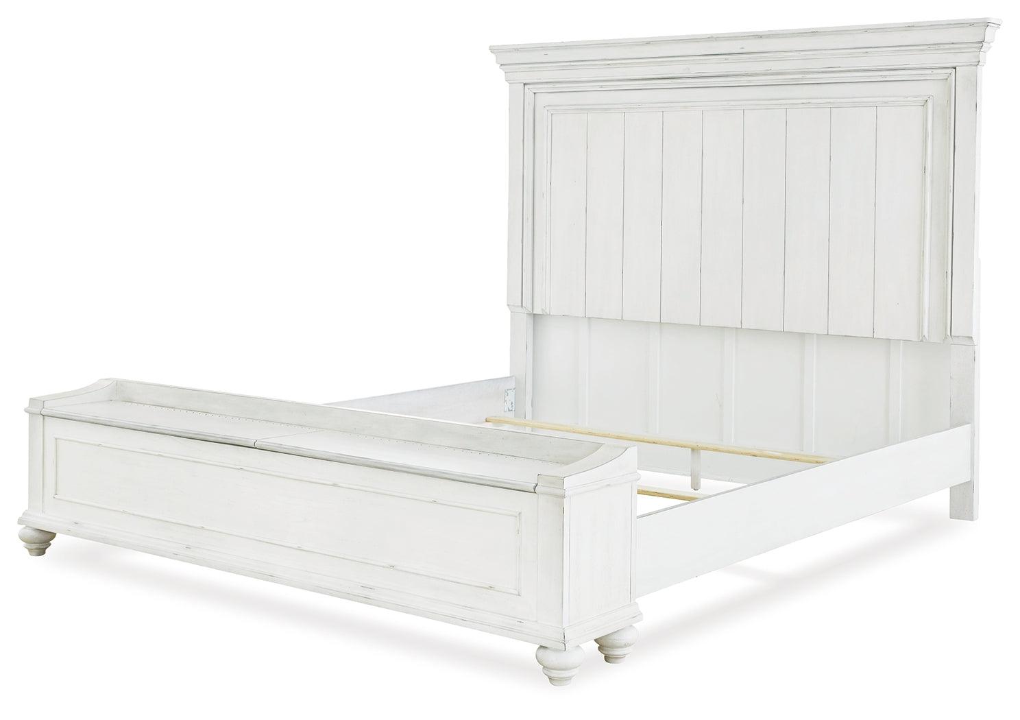 Kanwyn Whitewash Queen Panel Bed With Storage Bench - Ella Furniture