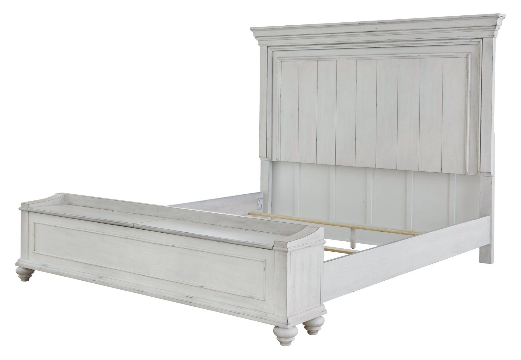 Kanwyn Whitewash King Panel Bed With Storage Bench - Ella Furniture