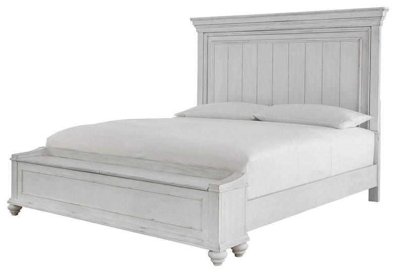 Kanwyn Whitewash Queen Panel Bed With Storage Bench