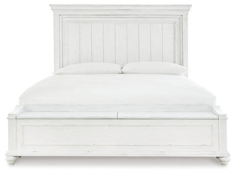 Kanwyn Whitewash Queen Panel Bed With Storage Bench - Ella Furniture