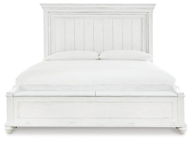 Kanwyn Whitewash Queen Panel Bed With Storage Bench