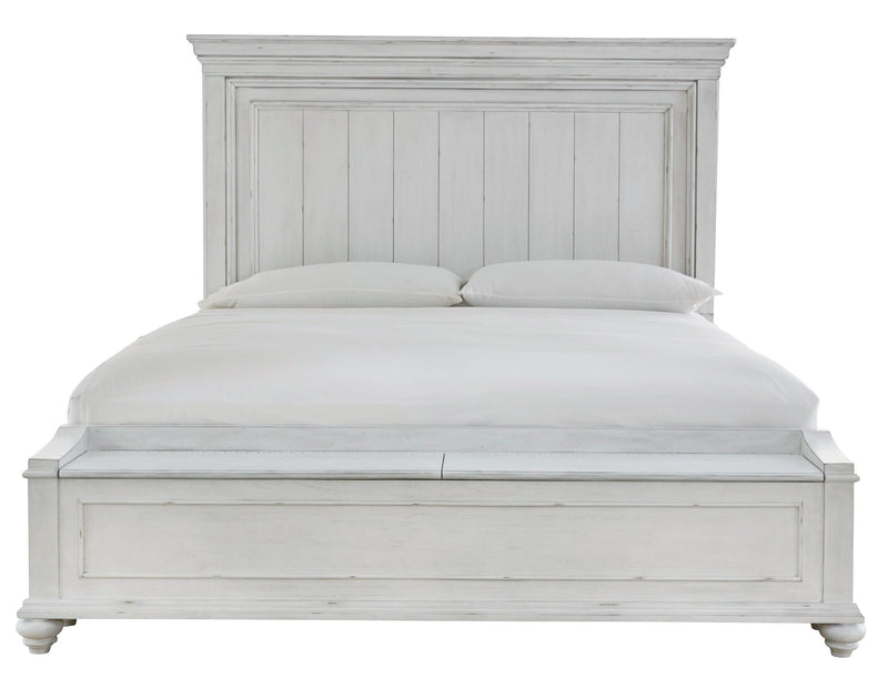 Kanwyn Whitewash King Panel Bed With Storage Bench - Ella Furniture