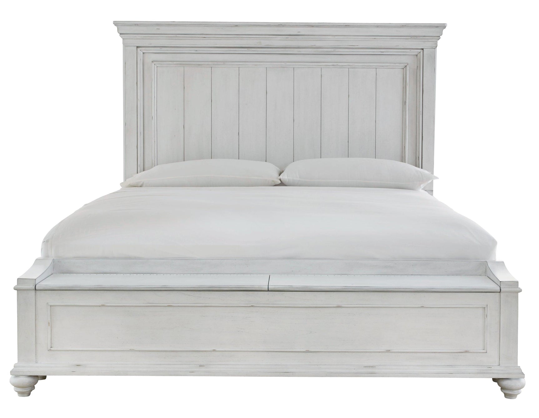 Kanwyn Whitewash Queen Panel Bed With Storage Bench - Ella Furniture