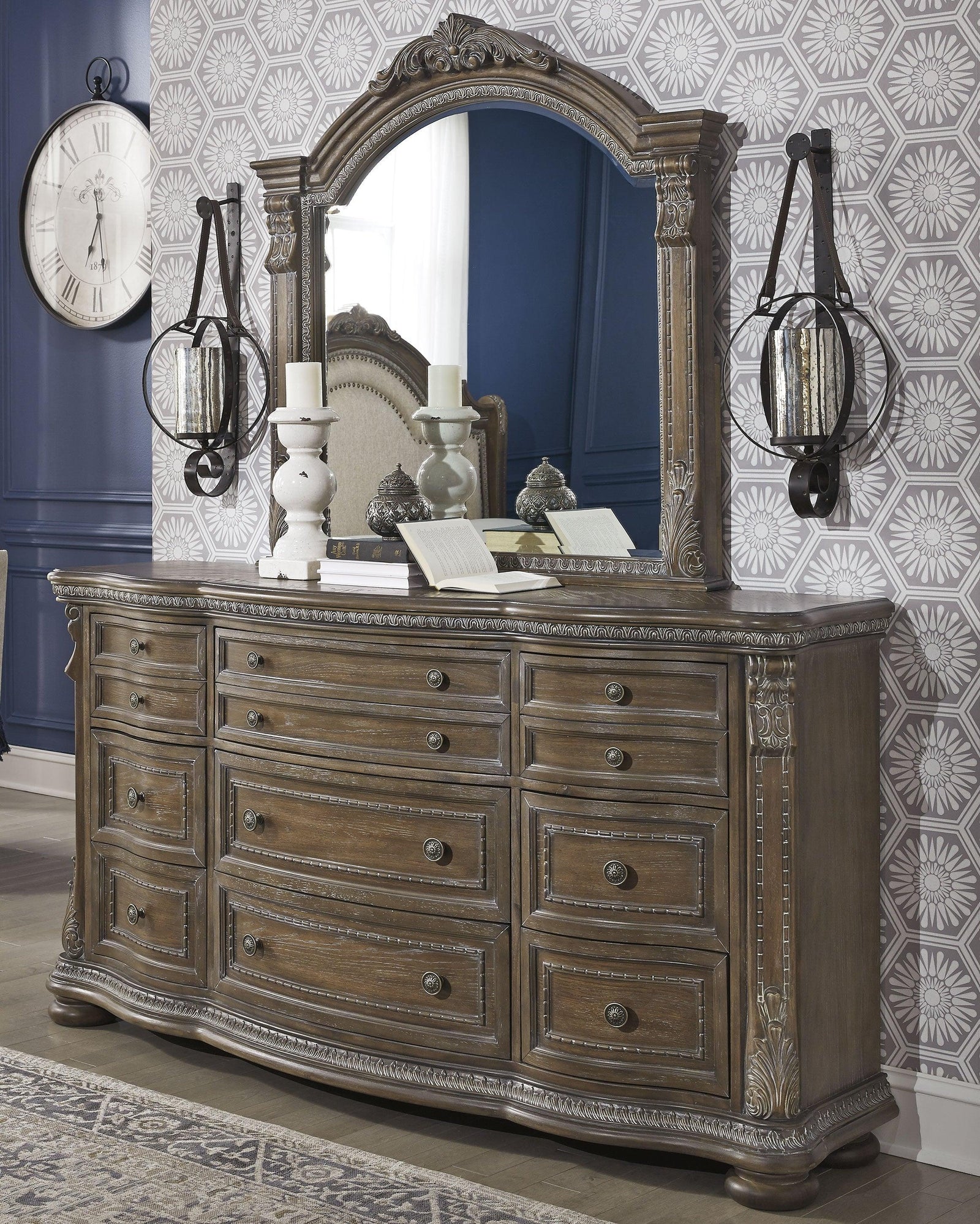 Charmond Brown Dresser And Mirror - Ella Furniture