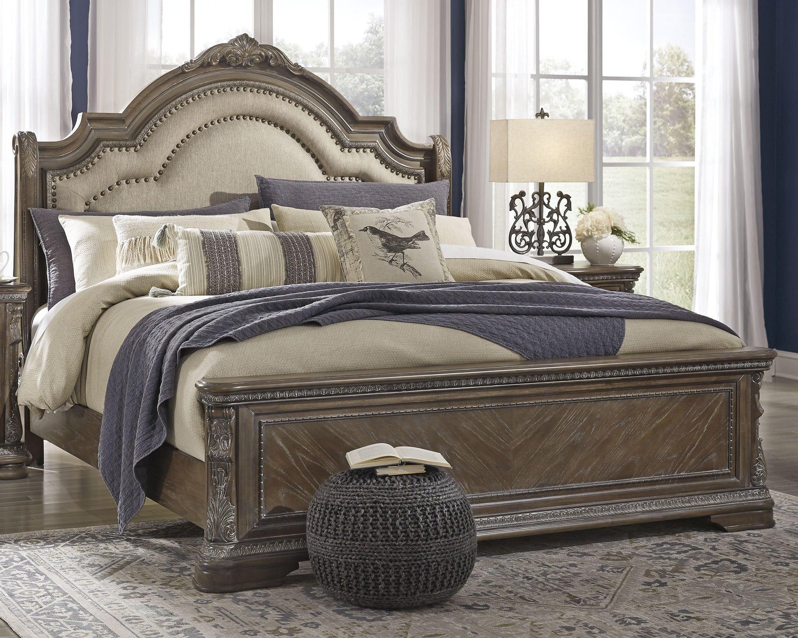 Charmond Brown Queen Upholstered Sleigh Bed - Ella Furniture