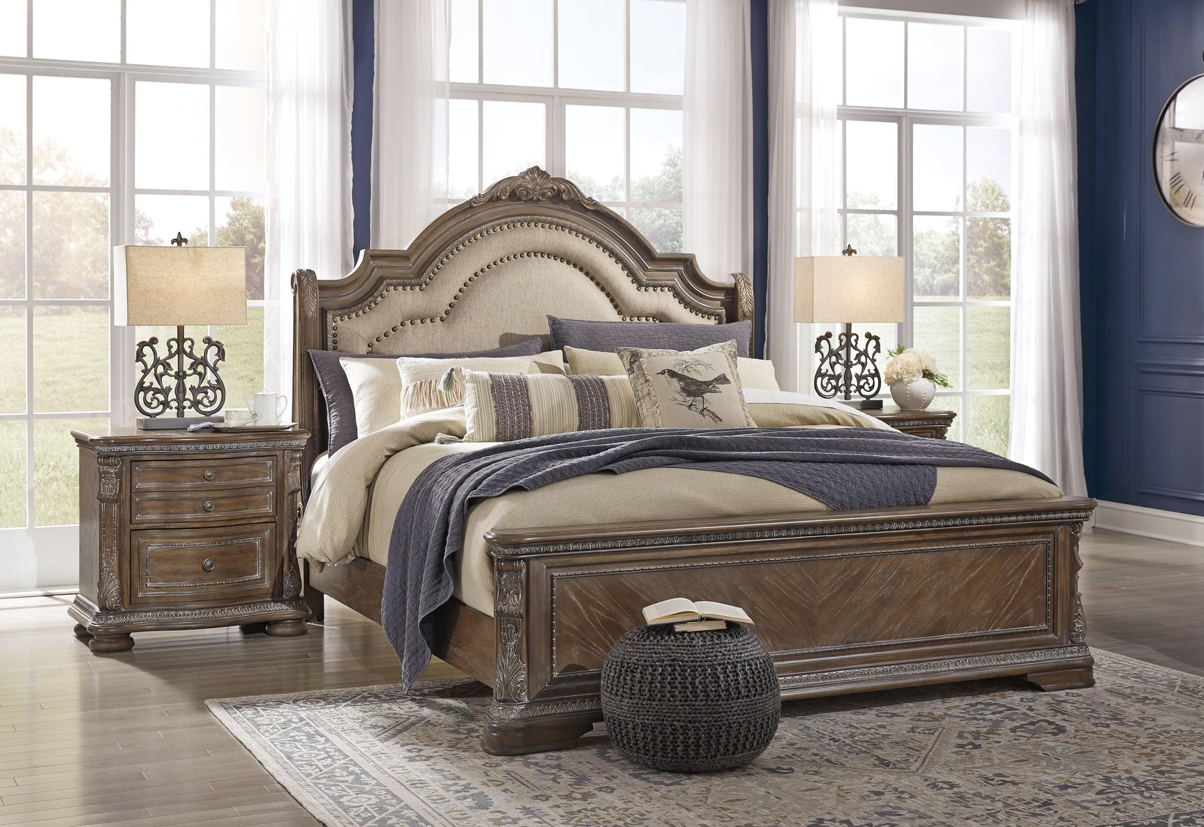 Charmond Brown King Upholstered Sleigh Bed - Ella Furniture