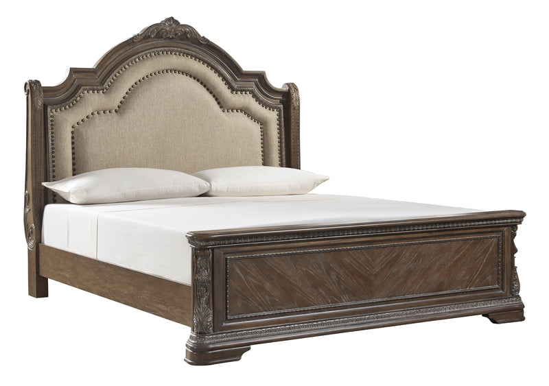 Charmond Brown Queen Upholstered Sleigh Bed - Ella Furniture