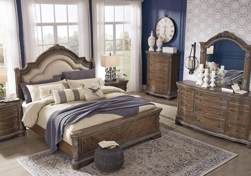 Charmond Brown King Upholstered Sleigh Bed - Ella Furniture