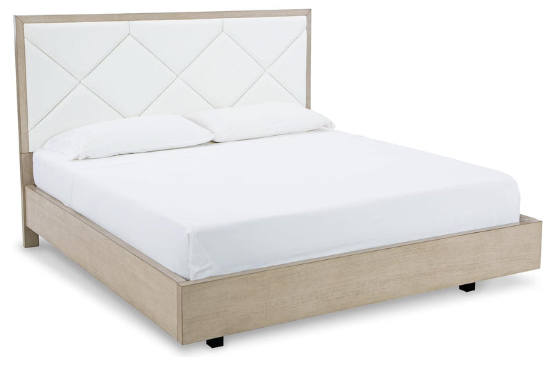 Wendora Bisque/white Queen Upholstered Bed - Ella Furniture