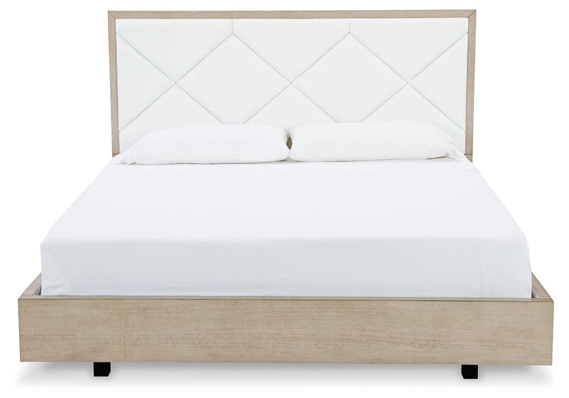 Wendora Bisque/white Queen Upholstered Bed - Ella Furniture