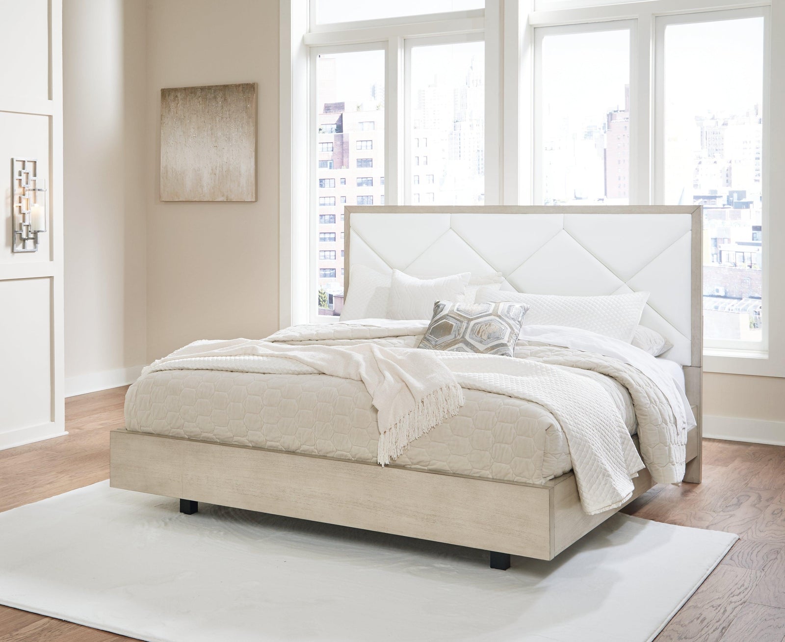 Wendora Bisque/white King Upholstered Bed - Ella Furniture