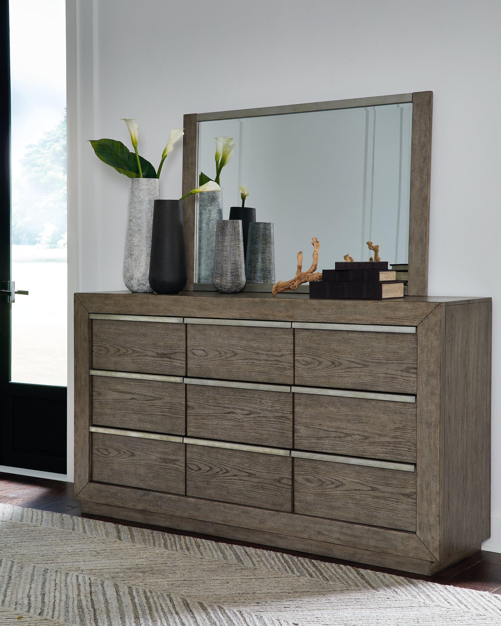 Anibecca Weathered Gray Dresser And Mirror - Ella Furniture