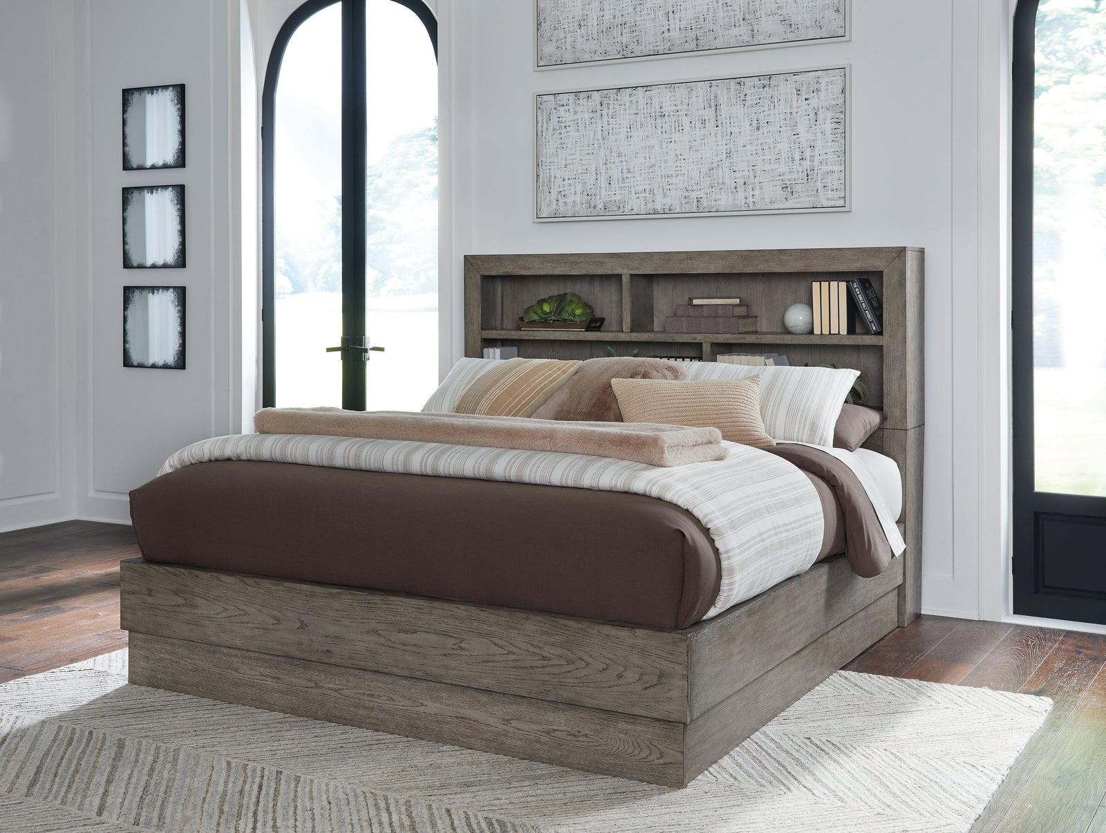 Anibecca Weathered Gray Queen Bookcase Bed - Ella Furniture