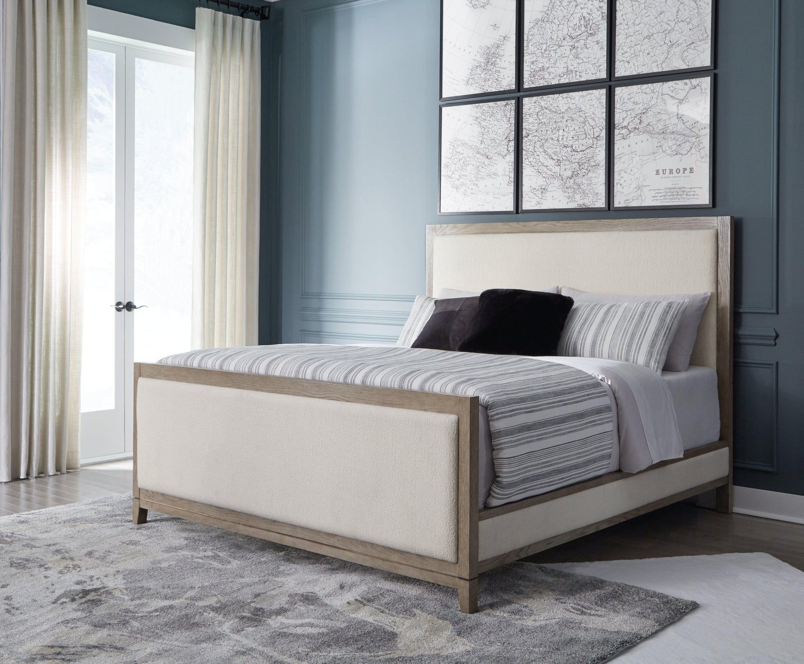 Chrestner Gray Queen Upholstered Panel Bed - Ella Furniture