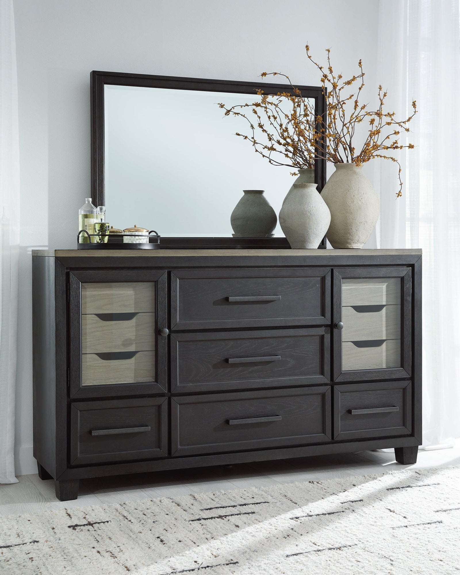 Foyland Black/brown Dresser And Mirror - Ella Furniture