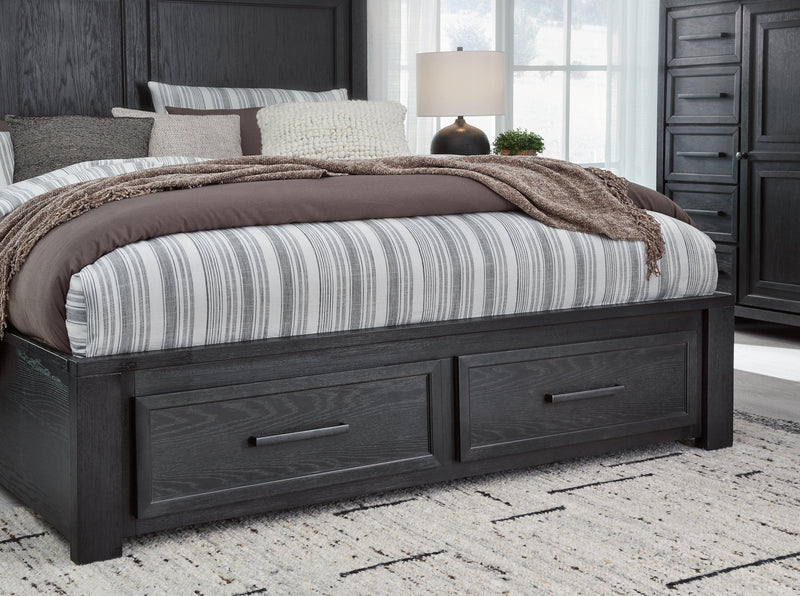 Foyland Black/brown King Panel Storage Bed - Ella Furniture