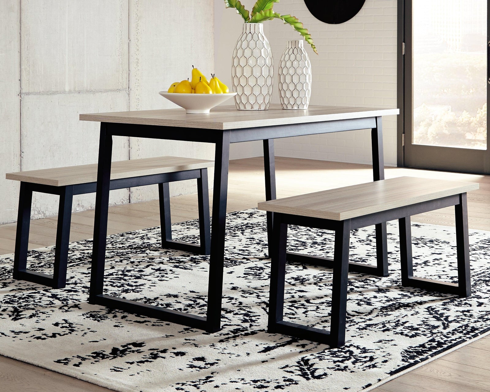 Waylowe Two-tone Dining Table And Benches (Set Of 3)