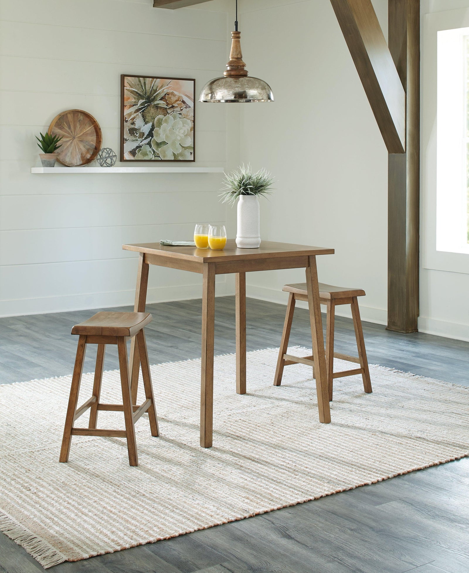 Shully Natural Counter Height Dining Table And 2 Barstools - Ella Furniture