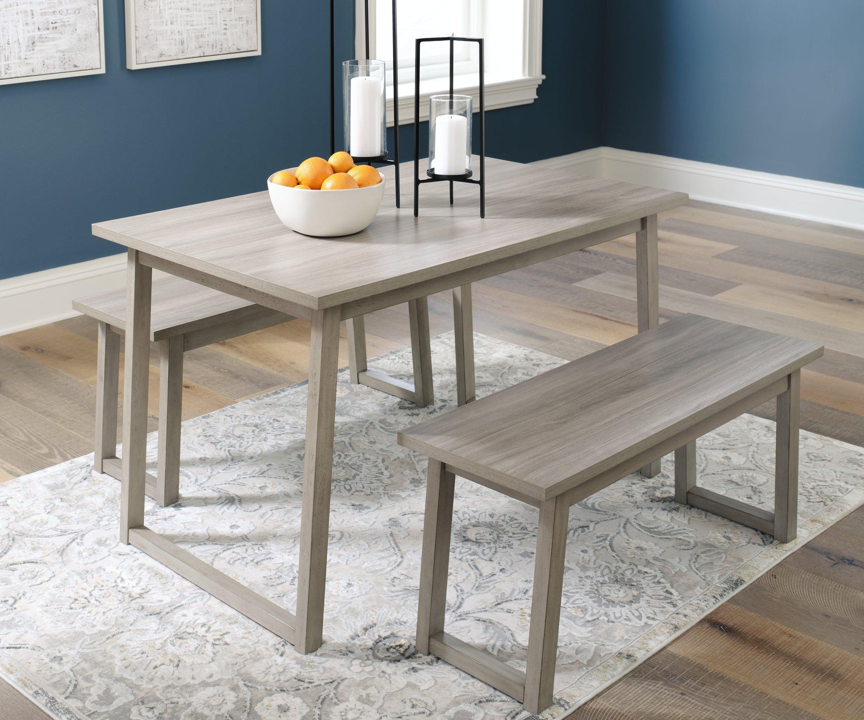 Loratti Gray Dining Table And Benches (Set Of 3) - Ella Furniture